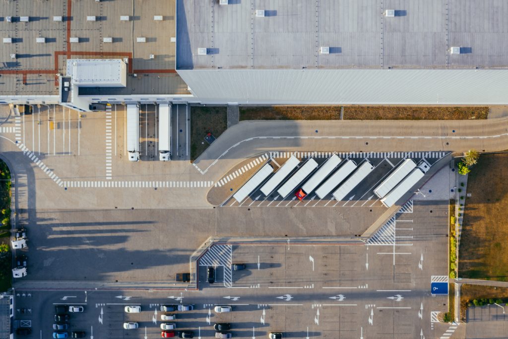 Aerial view of a commercial roof for a manufacturing plant.