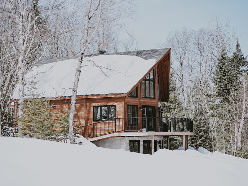 log cabin home with recent roof replacement services 