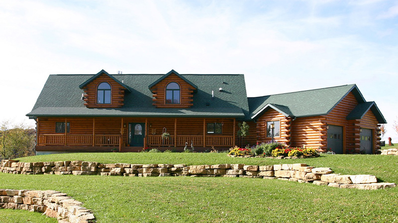 summer log cabin with a shingle roof